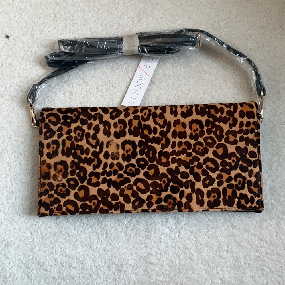 NWT Sole society leopard clutch bag